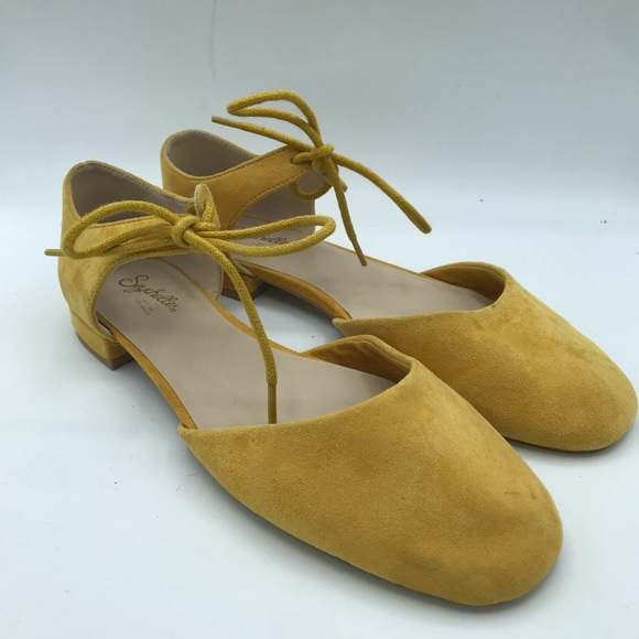 Seychelles Prospect Mustard Yellow Suede Ankle Tie Flats Women’s 8 Anthropologie - Picture 1 of 13